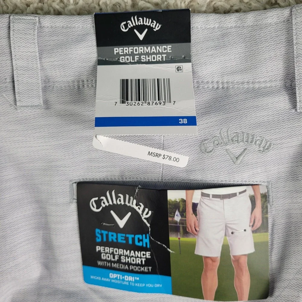 Callaway Performance Golf Shorts Men's 38 Bright White Stretch Opti-Dri CGBS00N4